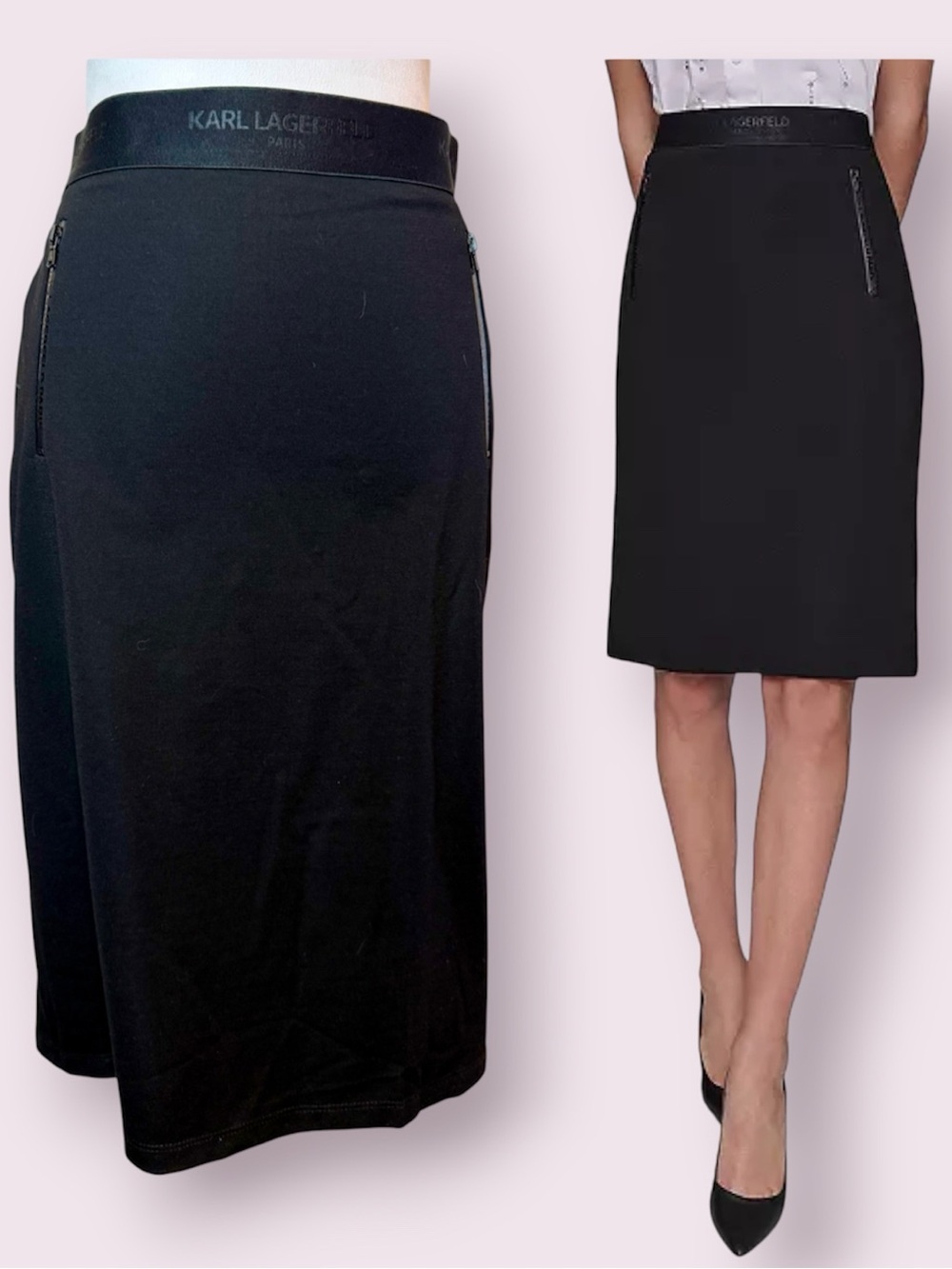 NWT Karl Lagerfeld Paris Black Midi Compression Pencil Skirt Size Medium